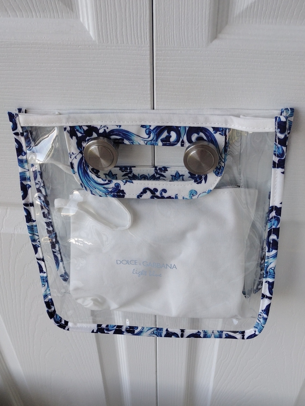 Dolce & Gabbana White Clear Bag with Blue Floral Trim - Picture 12 of 16